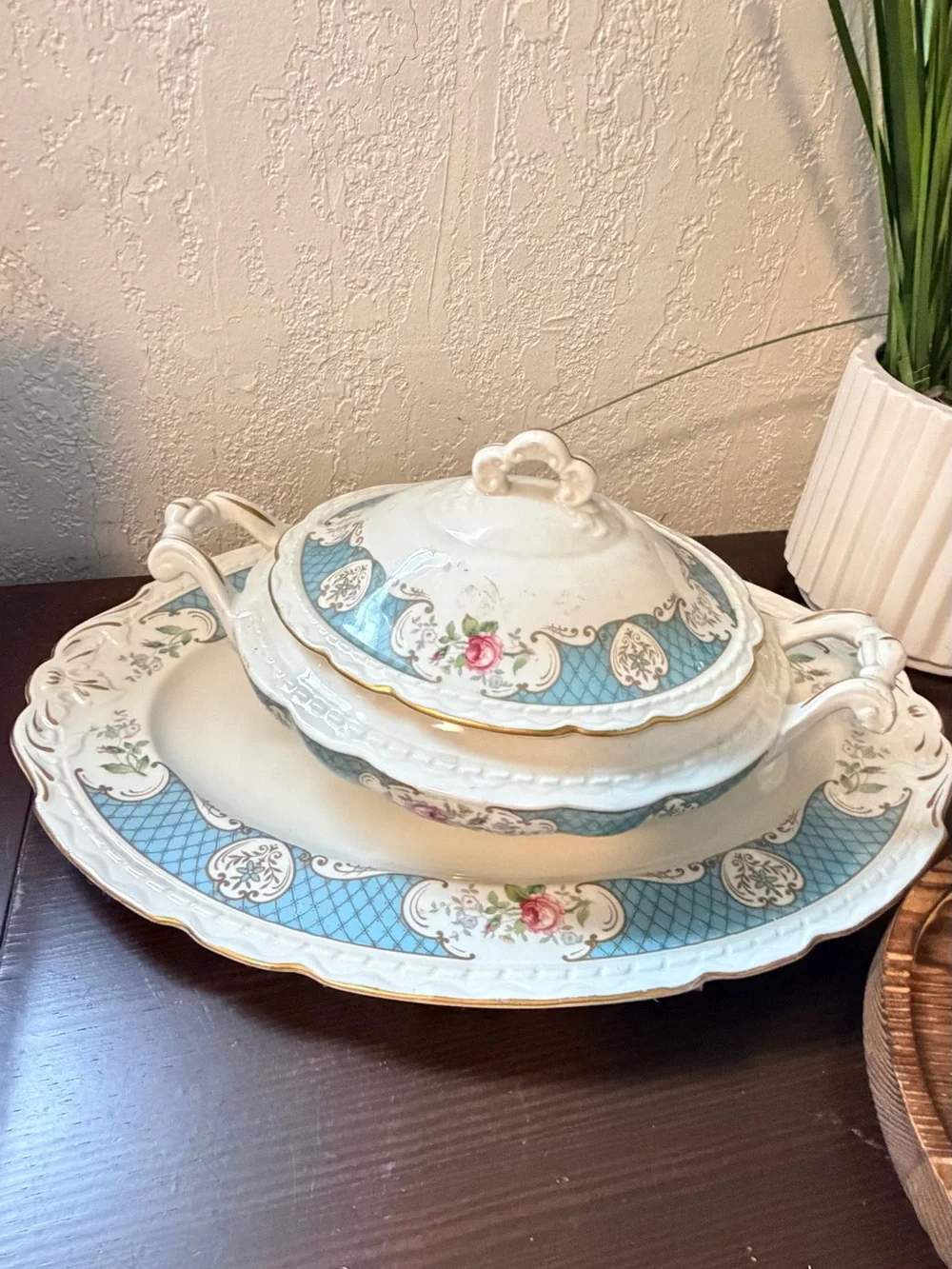 Vintage Royal Jackson / Myott Porcelain Serving Set - 3 Pieces (Blue Floral)